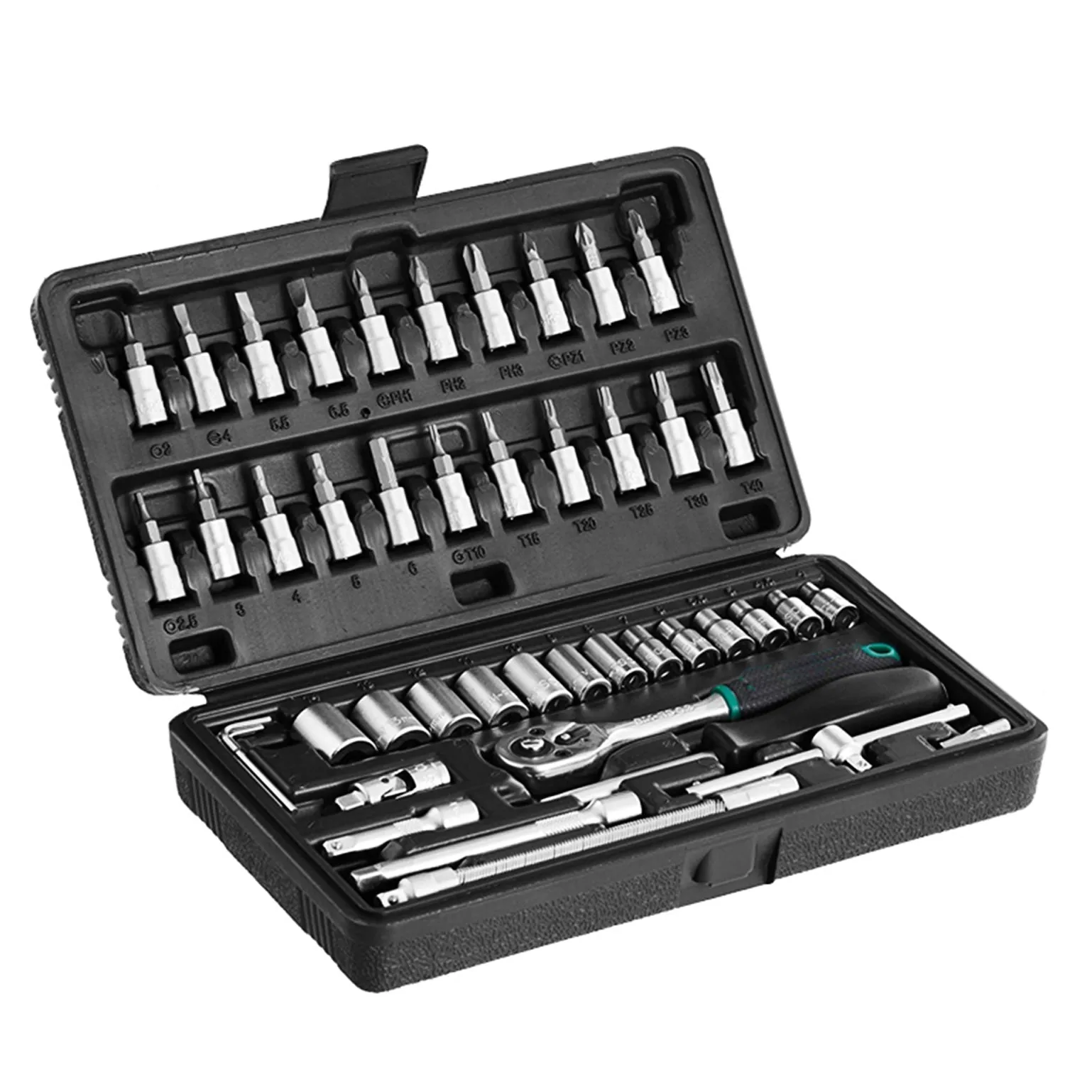 -46pcsMetal 1 / 4" Socket Set (Black, 46pcs)