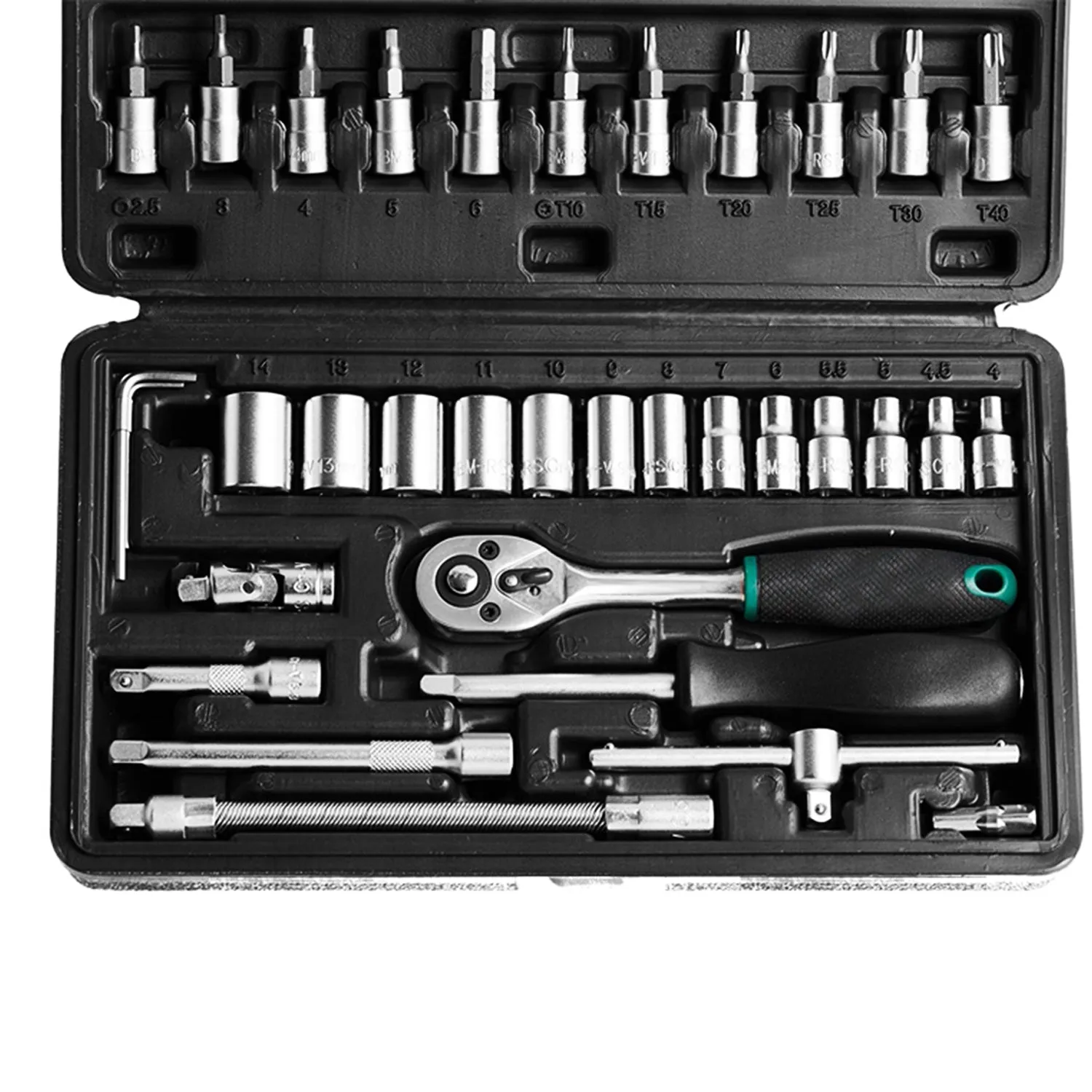 -46pcsMetal 1 / 4" Socket Set (Black, 46pcs)