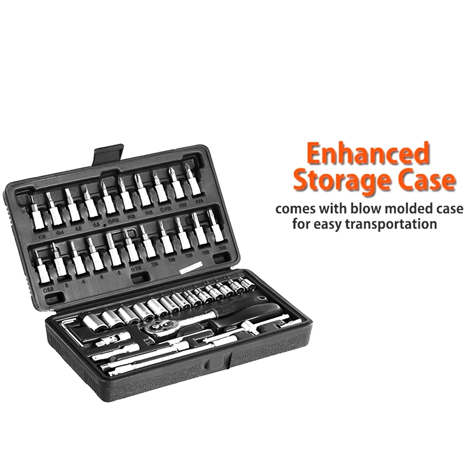 -46pcsMetal 1 / 4" Socket Set (Black, 46pcs)