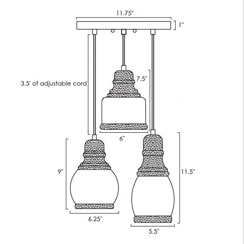 11.5" 3-Light Multi-Pendant Chandelier with Amber Tinted Jar Glass Shades