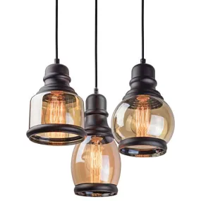 11.5" 3-Light Multi-Pendant Chandelier with Amber Tinted Jar Glass Shades