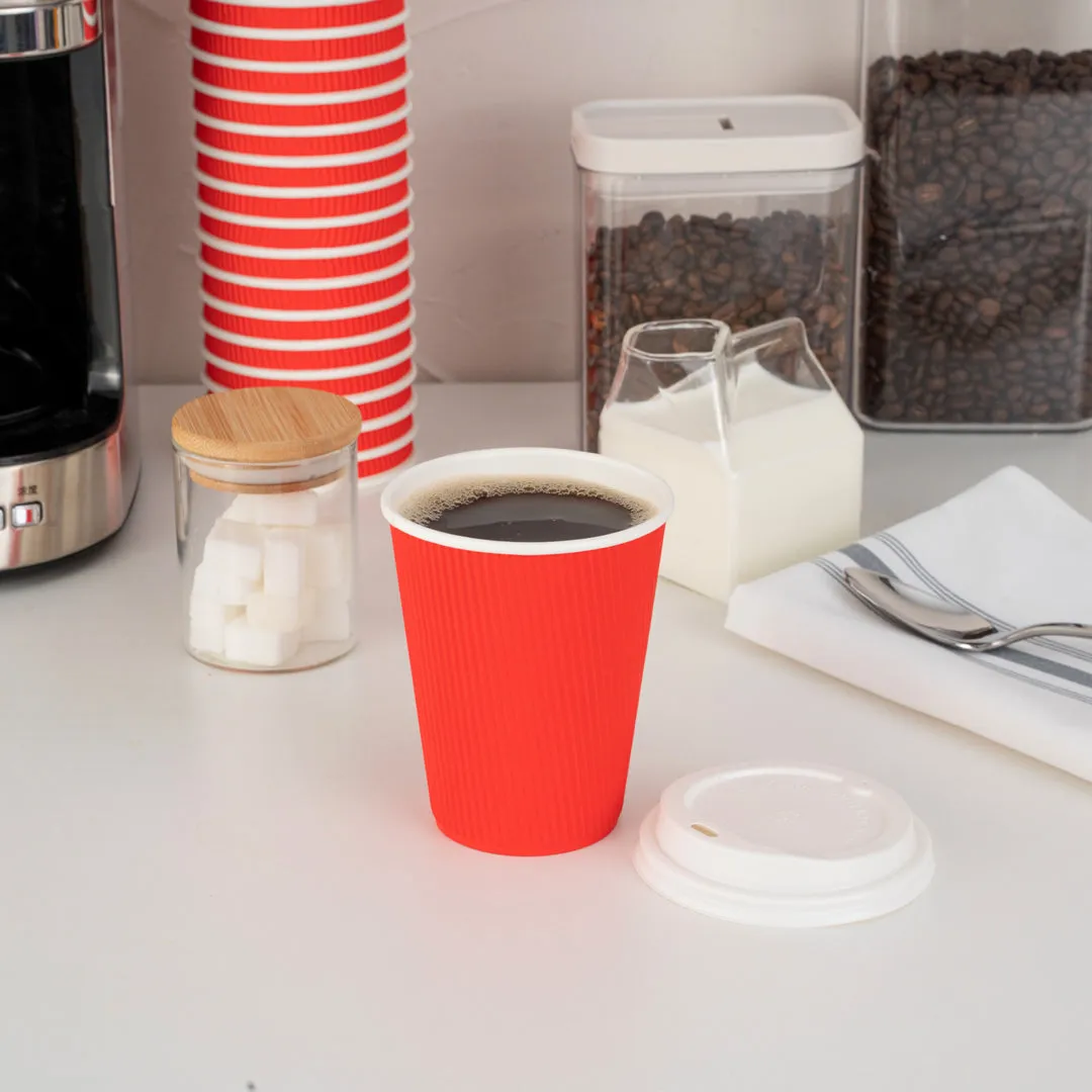 12 oz Red Paper Coffee Cup - Ripple Wall - 3 1/2" x 3 1/2" x 4 1/4" - 500 count box