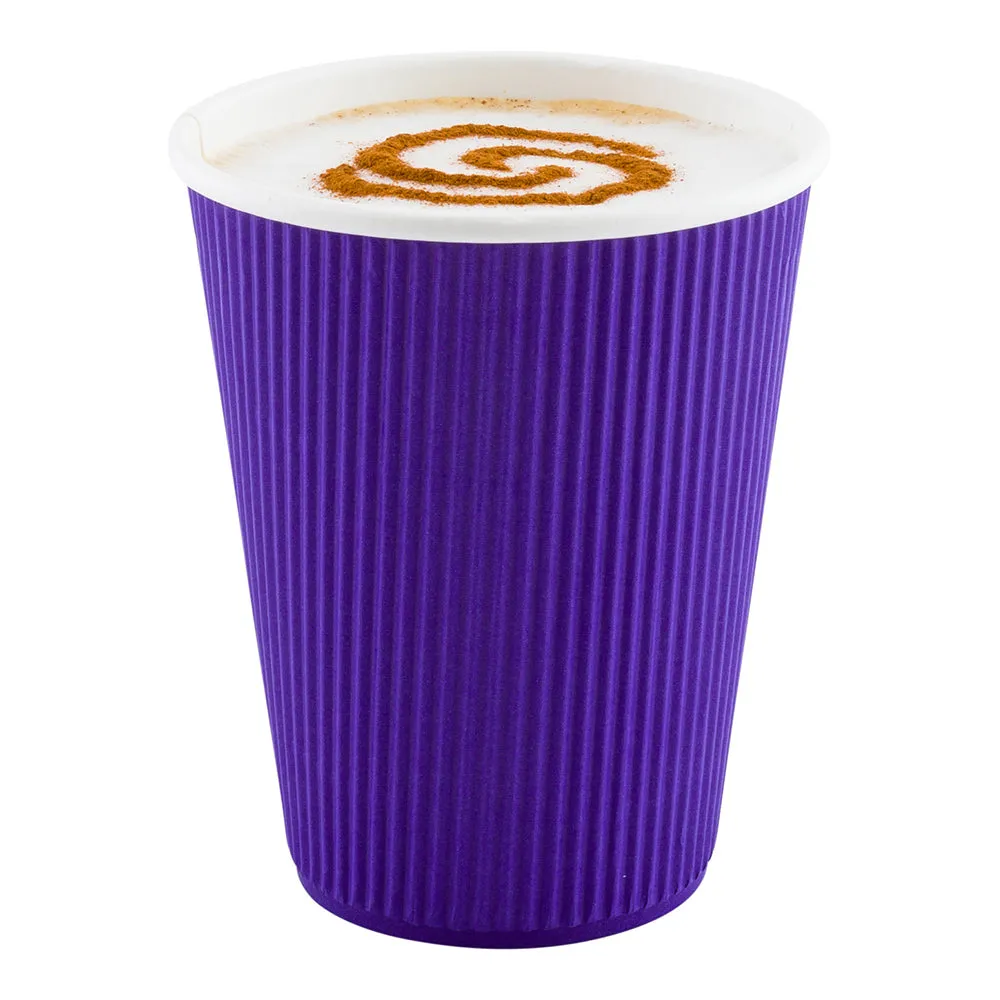 12 oz Royal Purple Paper Coffee Cup - Ripple Wall - 3 1/2" x 3 1/2" x 4 1/4" - 25 count box