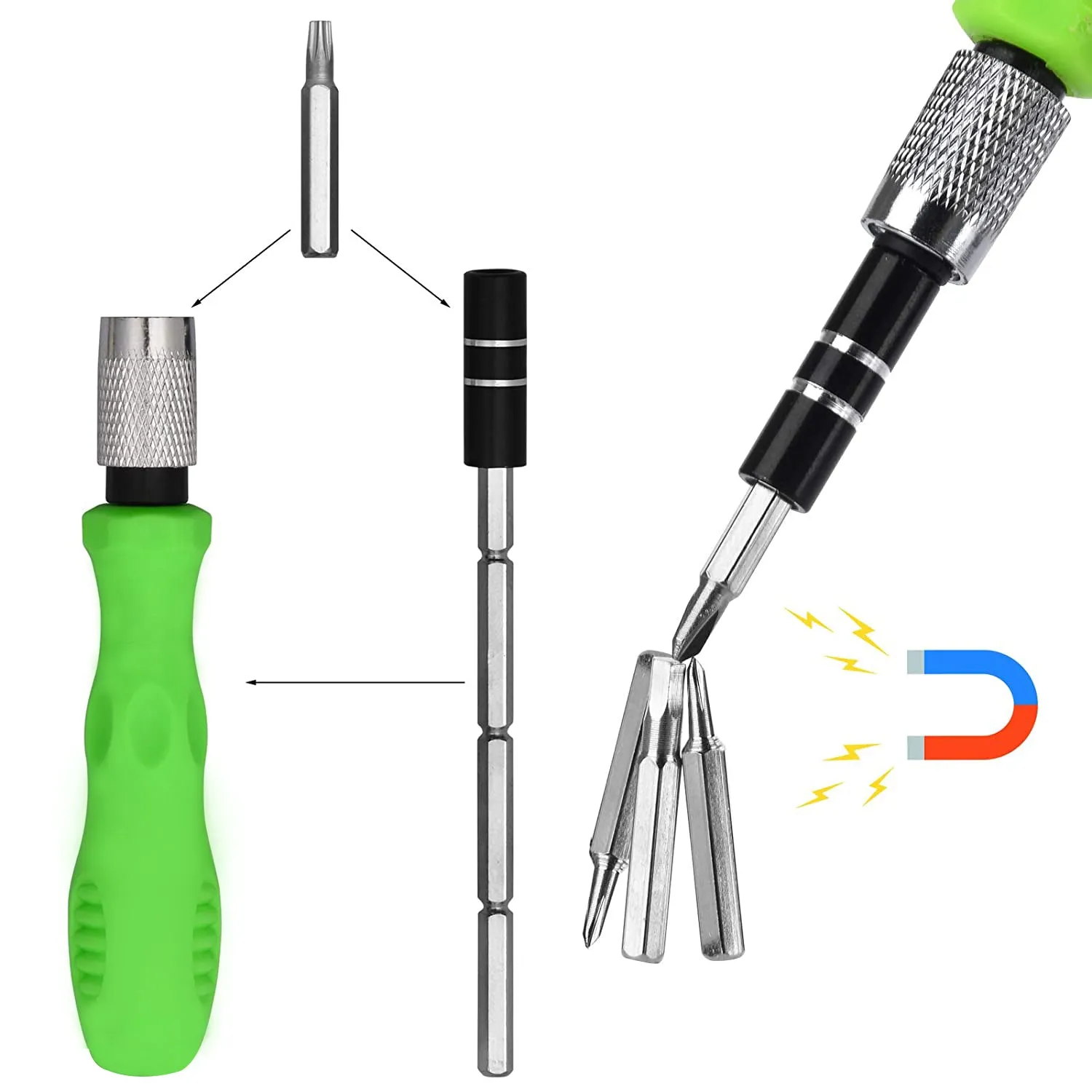 1557 32 in 1 Mini Screwdriver Bits Set with Magnetic Flexible Extension Rod