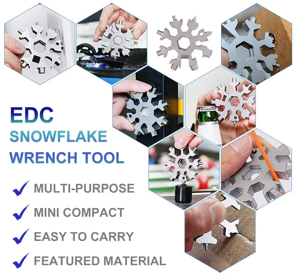 18-In-1 Snowflake Multi Tool, Stainless Steel Snowflake for Men Bottle Opener/Flat Phillips Screwdriver Kit/Wrench, Durable and Portable to Take, Great Gift for Him