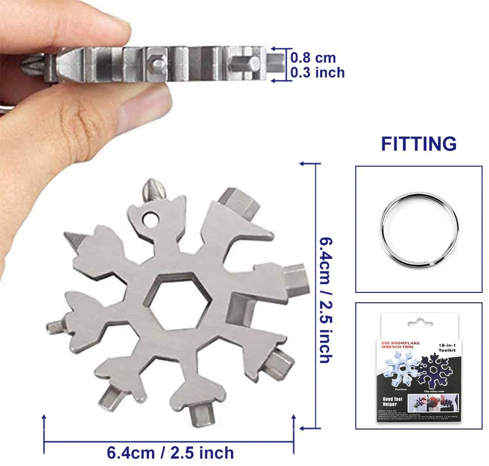 18-In-1 Snowflake Multi Tool, Stainless Steel Snowflake for Men Bottle Opener/Flat Phillips Screwdriver Kit/Wrench, Durable and Portable to Take, Great Gift for Him