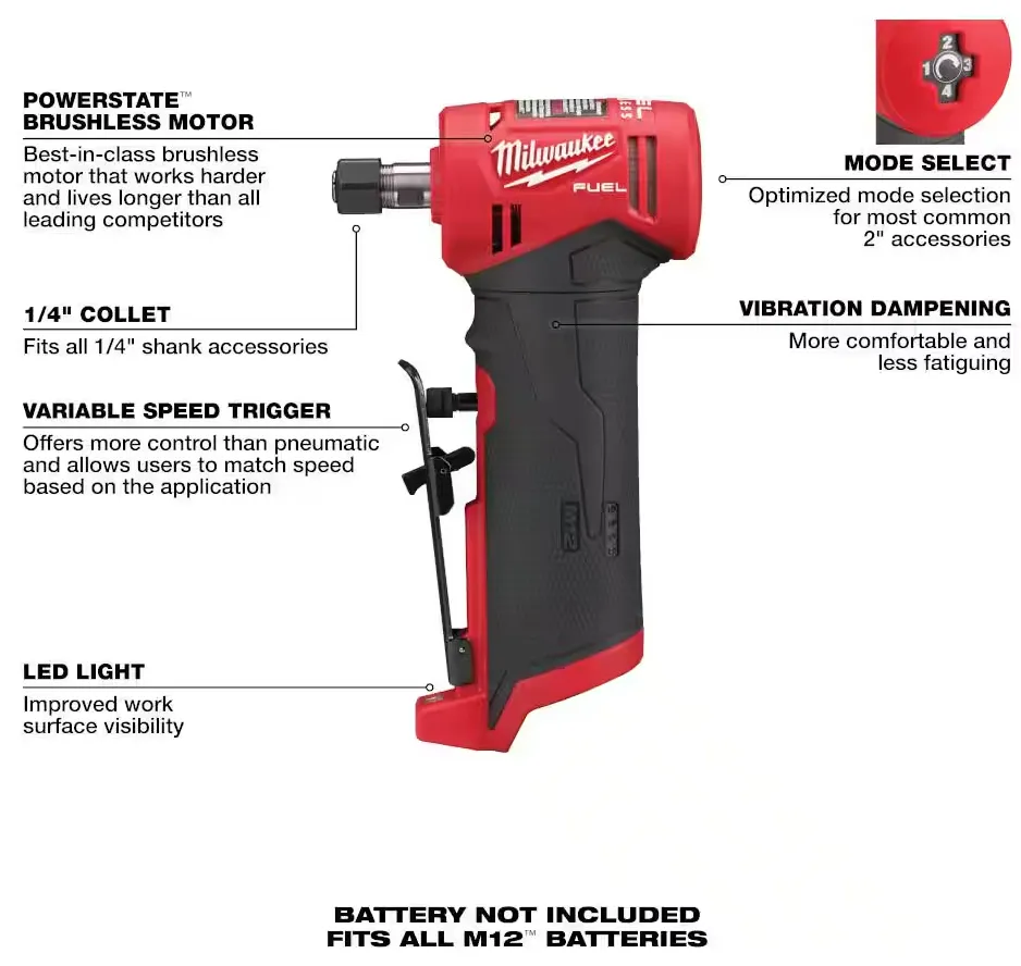 2485-20 Milwaukee M12 Fuel 1/4" Right Angle Grinder (Tool Only)