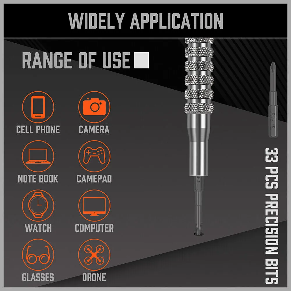 33 PC Precision Screwdriver Set, Philips, Torx, Hex Bits