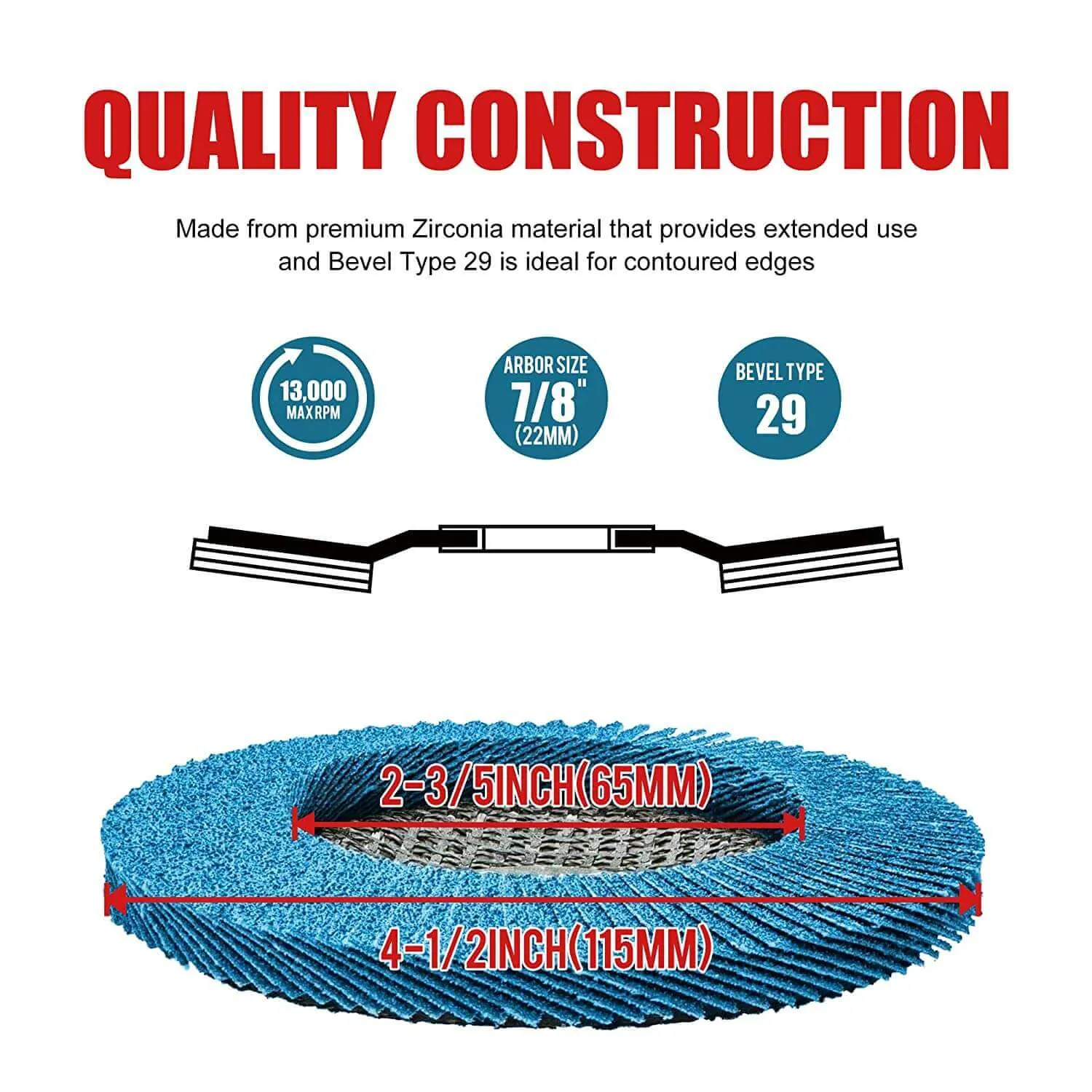 4-1/2 In. T29 Flap Sanding Discs For Stainless Steel, Sheet Metal,40/60/80/120 Grits