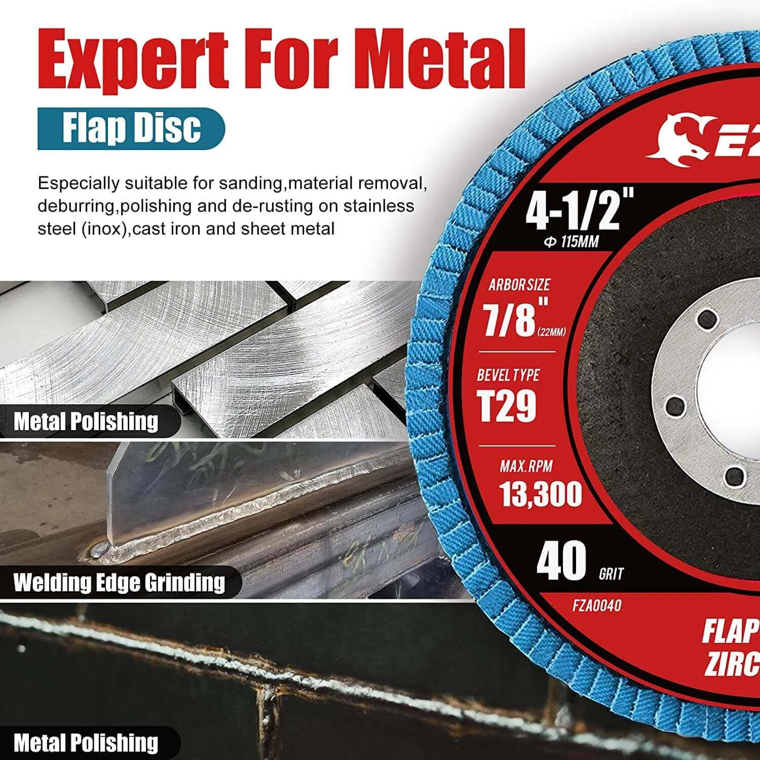 4-1/2 In. T29 Flap Sanding Discs For Stainless Steel, Sheet Metal,40/60/80/120 Grits