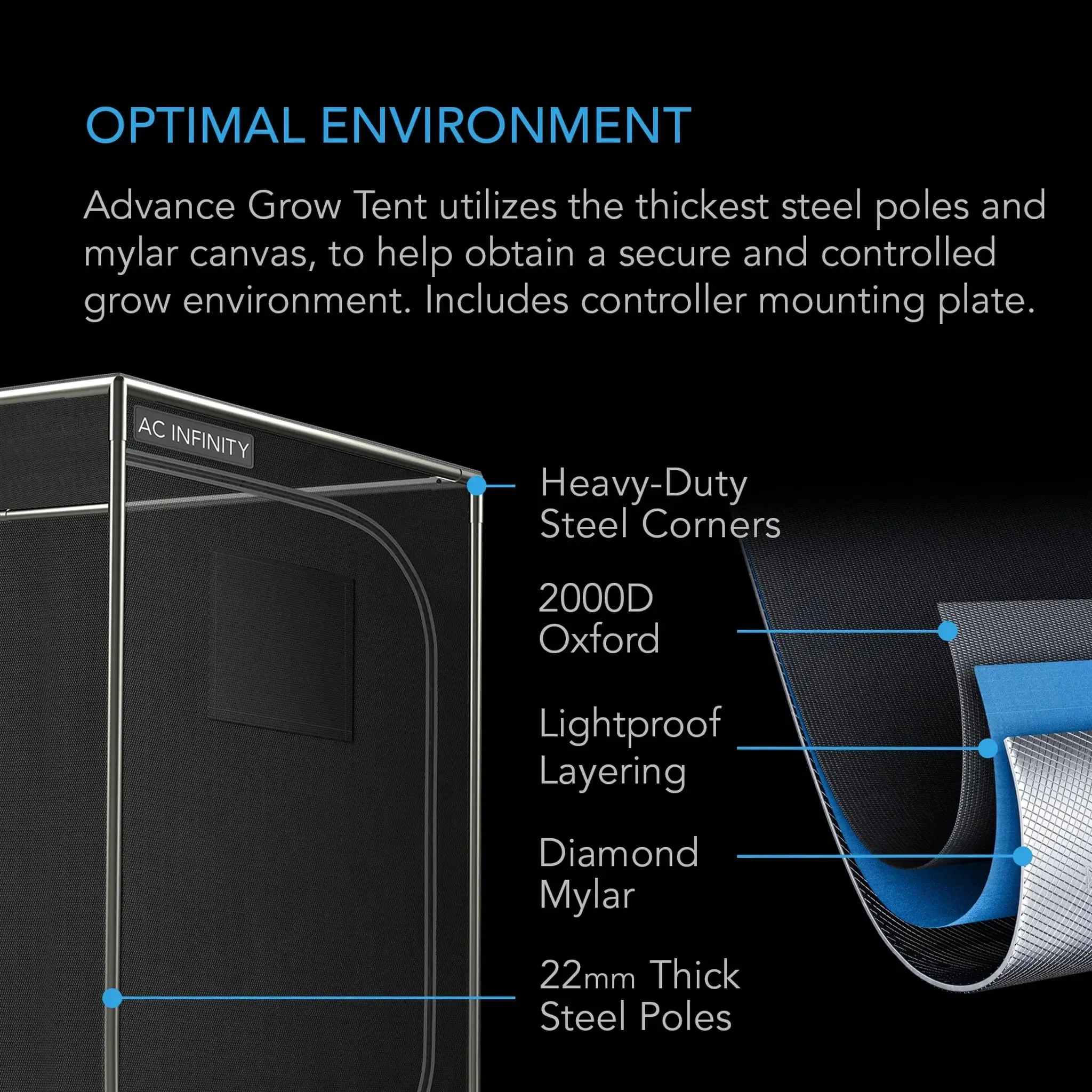 AC Infinity Advance Grow Tent System with WIFI Controls 3' x 3' | 3-Plant Kit