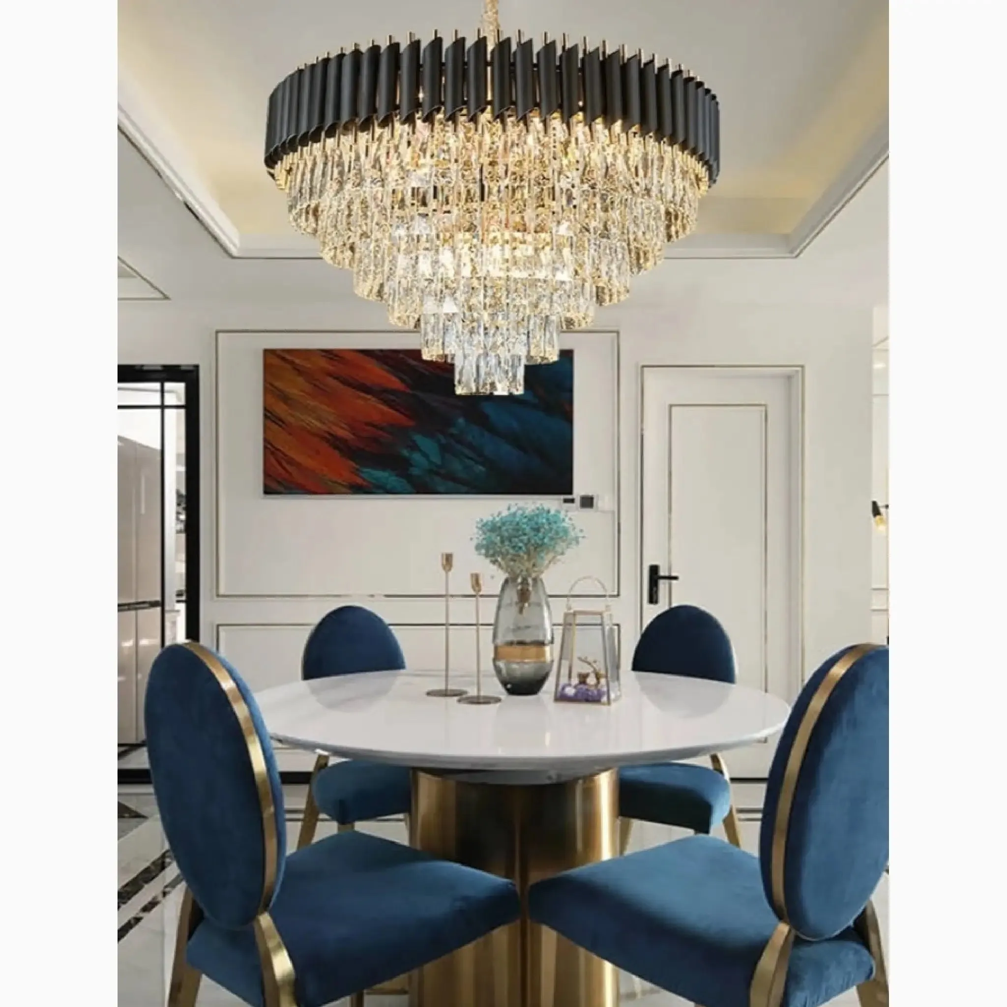 Alfonsine | Luxury Black Crystal Led Hanging Chandelier For Living Room