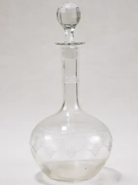 Antique French carafe with stopper and pretty etched pattern