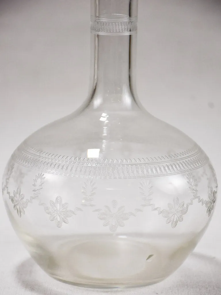 Antique French carafe with stopper and pretty etched pattern