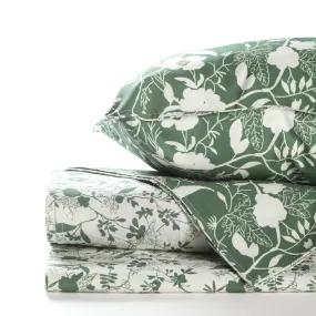 Bahaar Bloom Verbena Green Printed Bed sheet with 2 pillow covers