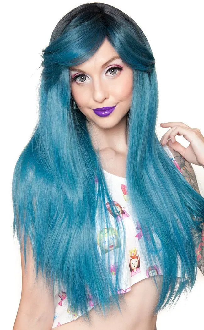 Bella Dark Root Long Turquoise Mix Wig