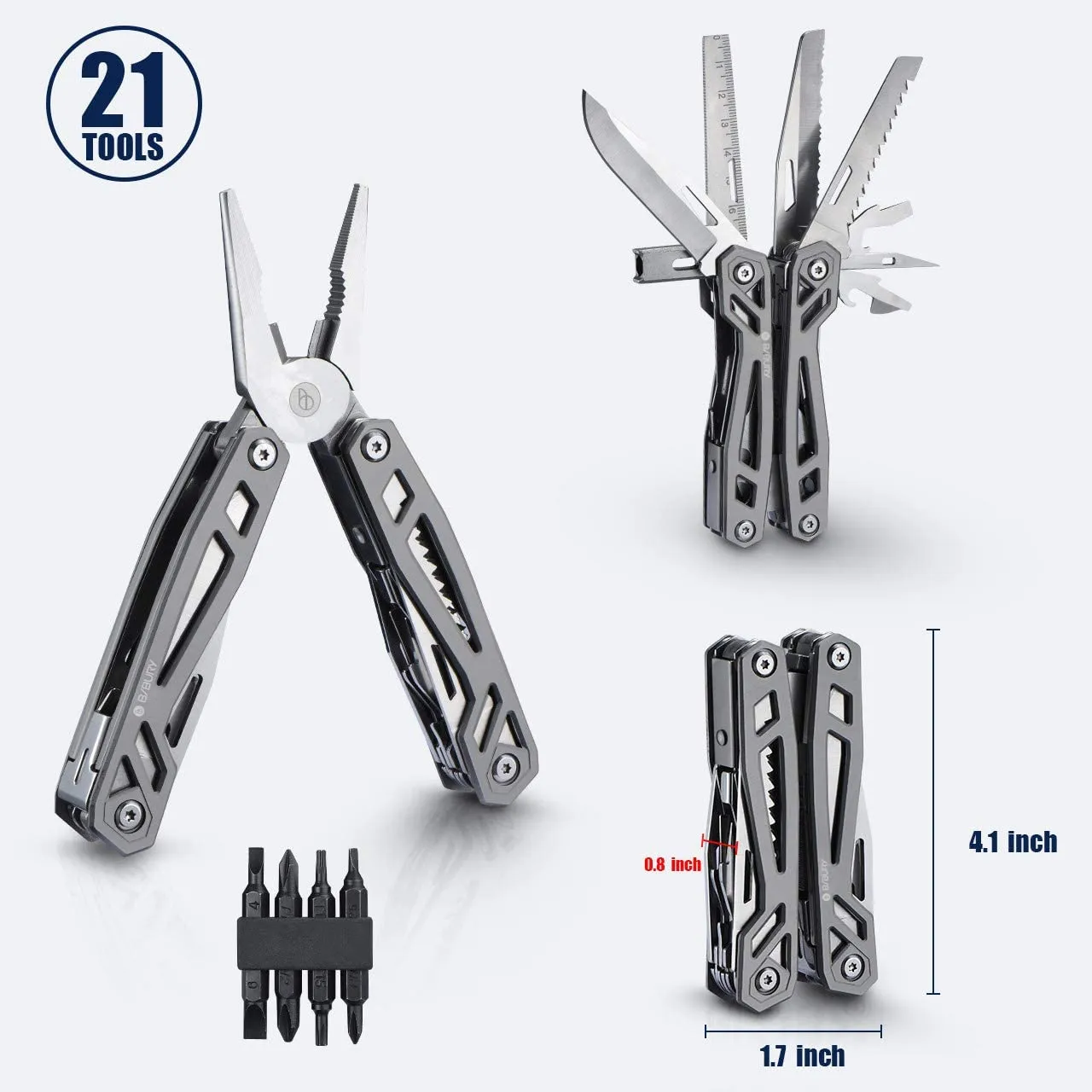 Bibury Plier Multitool (21-in-1) Titanium Finish