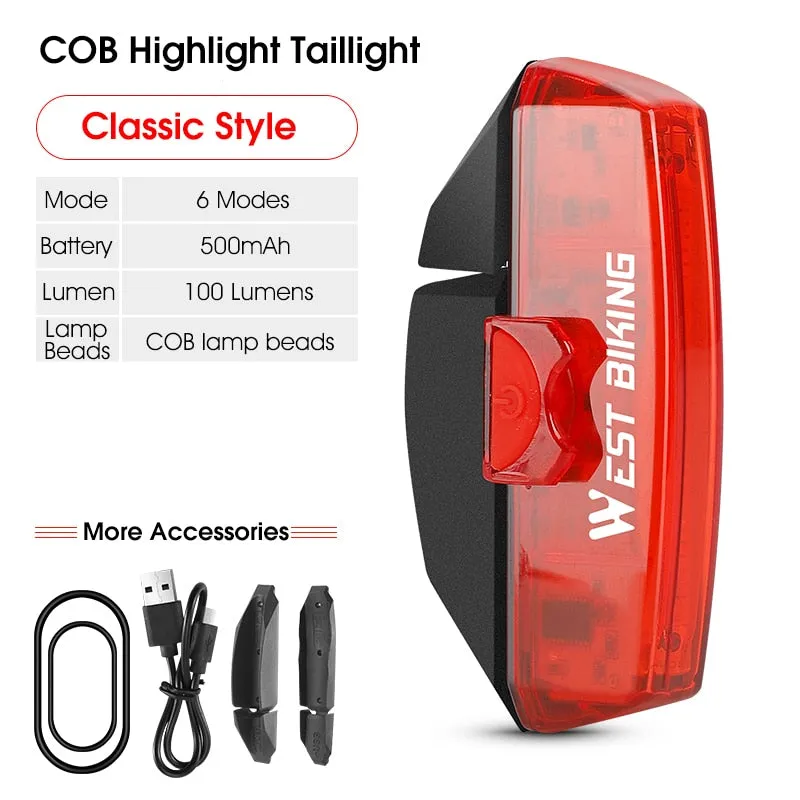 Bicycle Rear Light USB Rechargeable LED Tail Light Bike Accessories 6 Mode Cycling Safety Helmet Bag Lamp