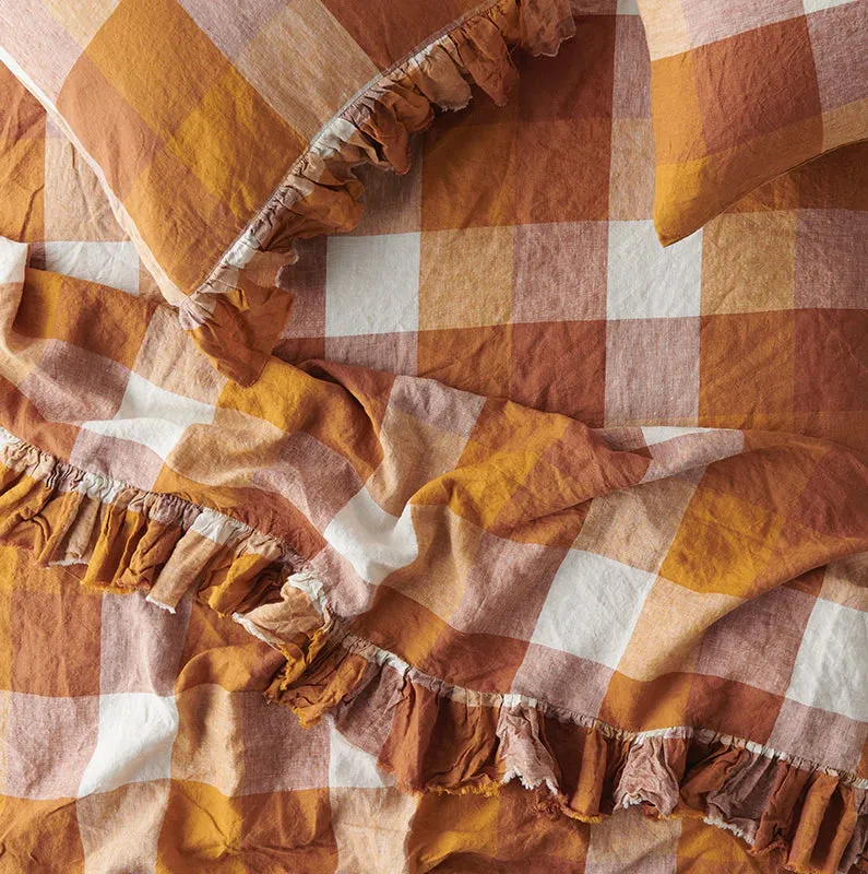 Biscuit Check Ruffle Flat Sheet