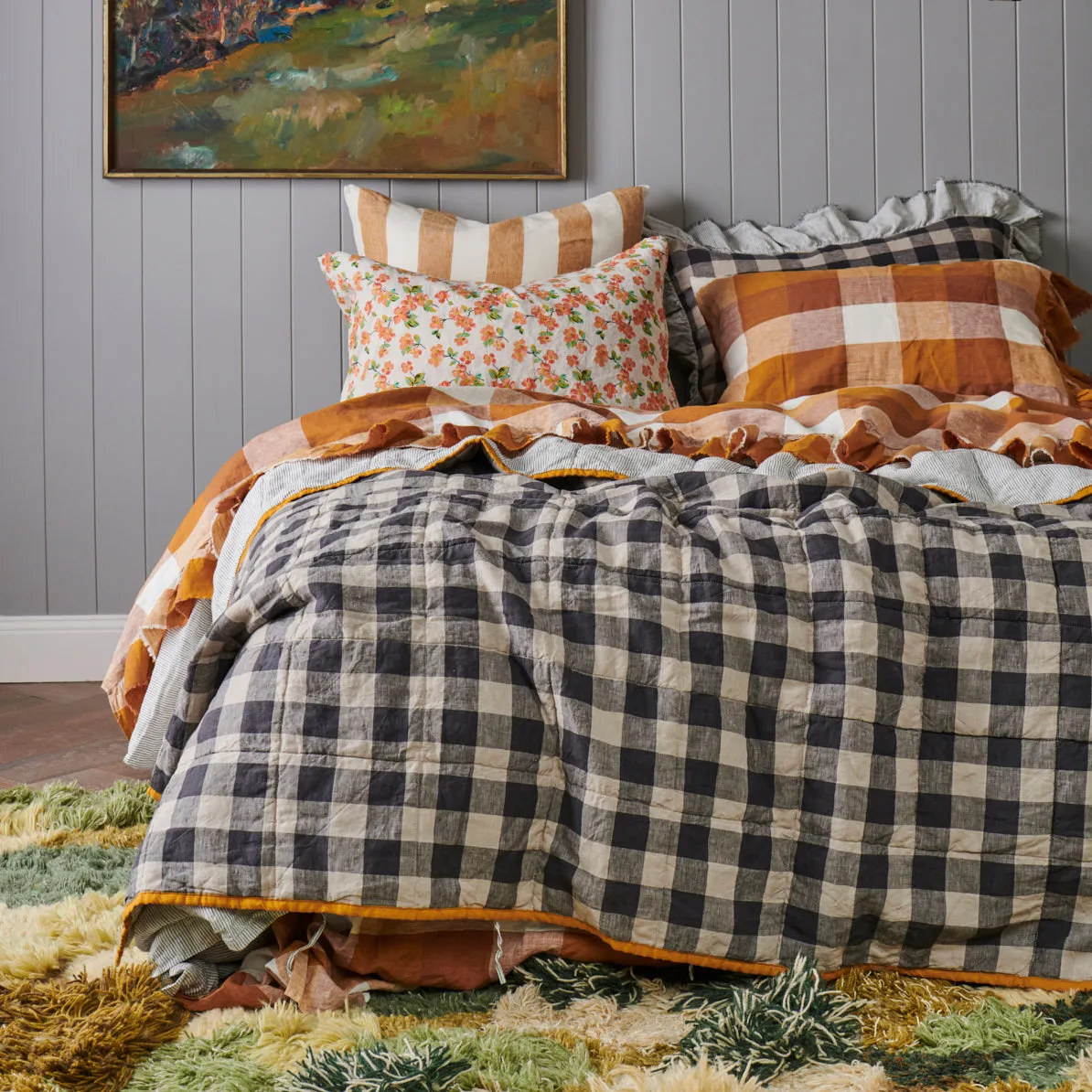 Biscuit Check Ruffle Flat Sheet