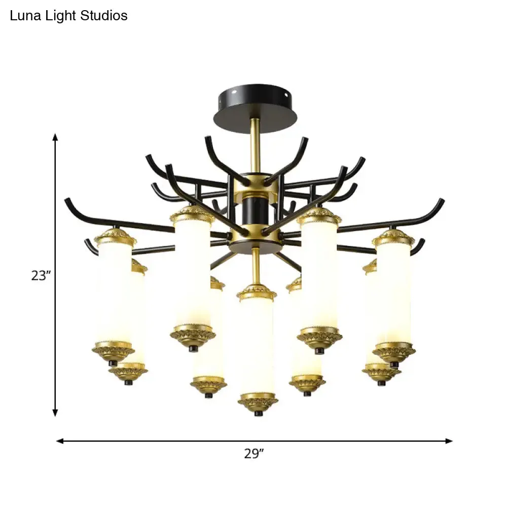 Black-Gold Metal Starburst Suspension Pendant Light: 9/11 Arm, Rustic Style Chandelier