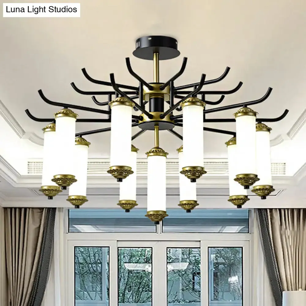 Black-Gold Metal Starburst Suspension Pendant Light: 9/11 Arm, Rustic Style Chandelier