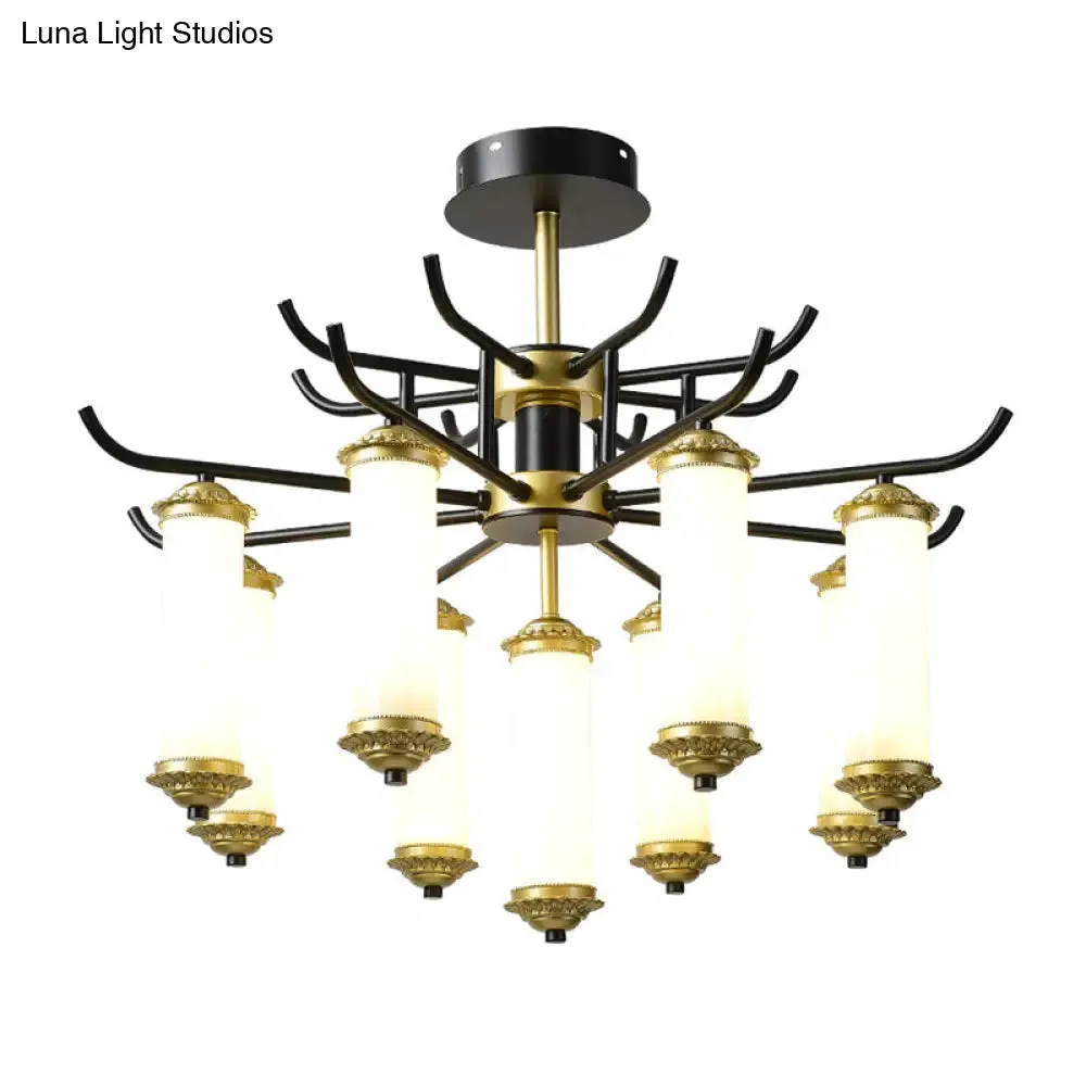 Black-Gold Metal Starburst Suspension Pendant Light: 9/11 Arm, Rustic Style Chandelier