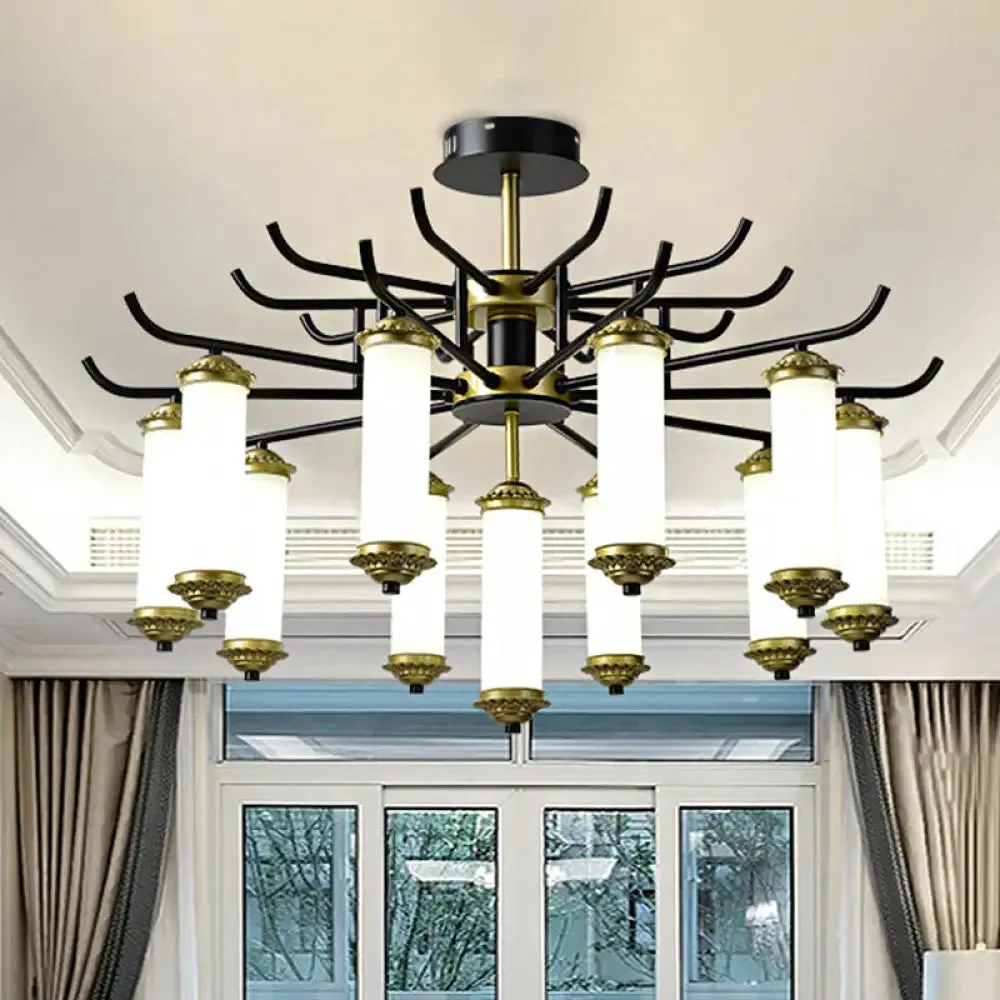 Black-Gold Metal Starburst Suspension Pendant Light: 9/11 Arm, Rustic Style Chandelier