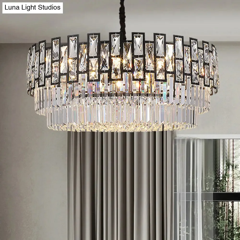 Black Round Crystal Chandelier Light for Living Room - Modern Ceiling Lighting Fixture