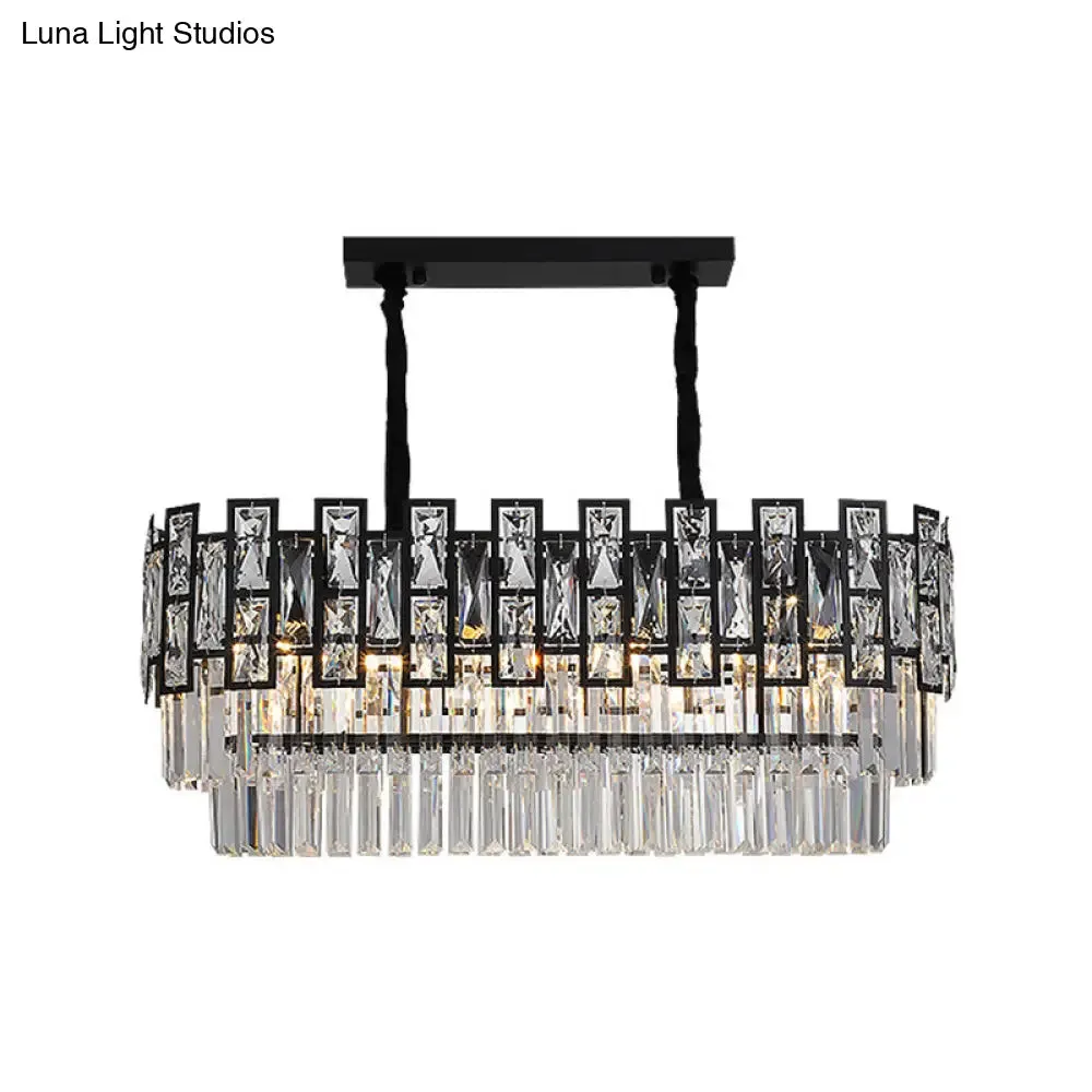 Black Round Crystal Chandelier Light for Living Room - Modern Ceiling Lighting Fixture