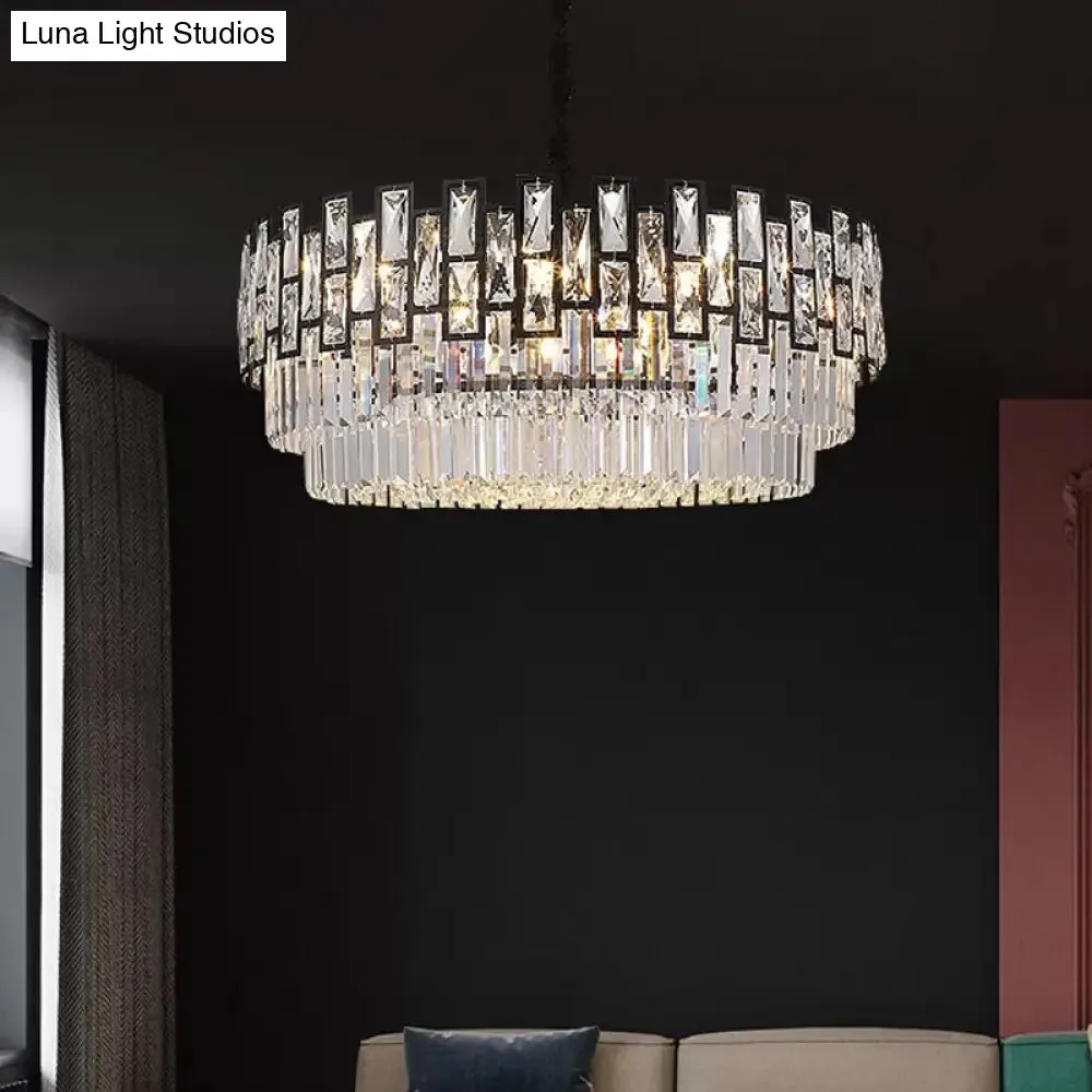 Black Round Crystal Chandelier Light for Living Room - Modern Ceiling Lighting Fixture