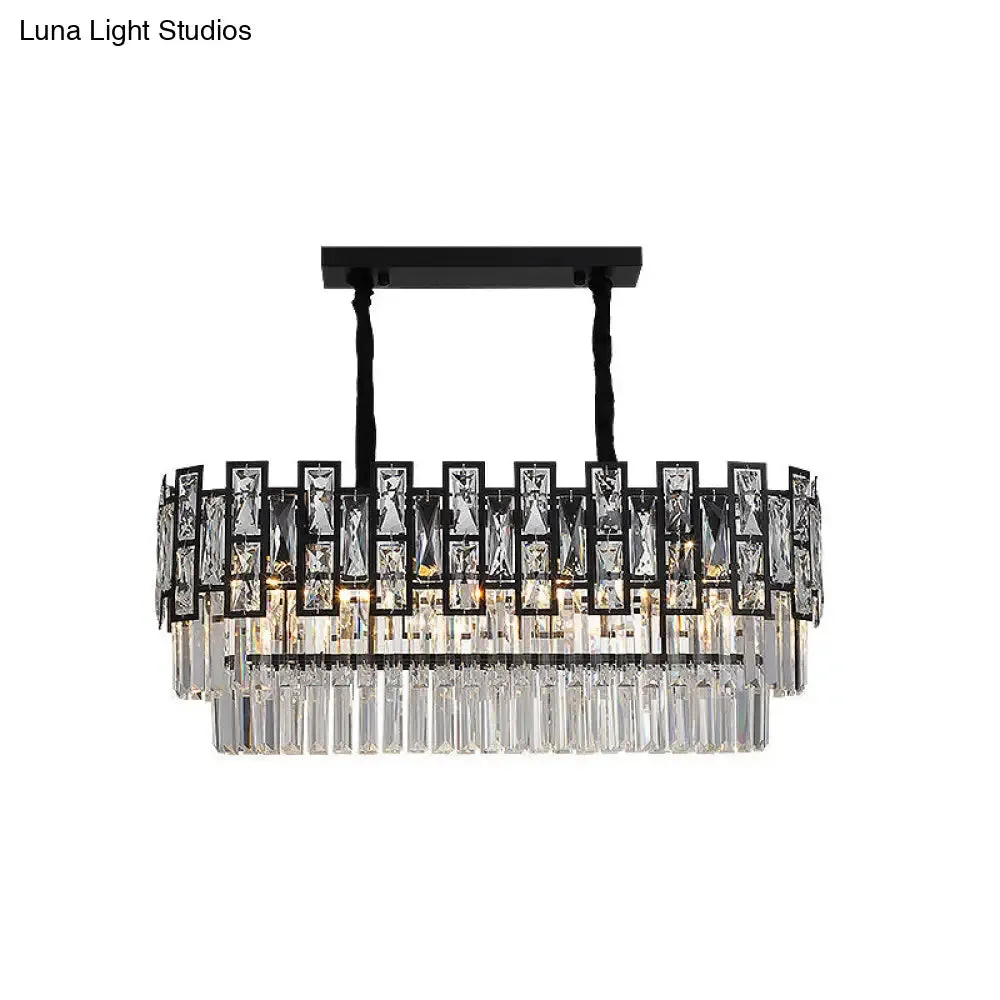 Black Round Crystal Chandelier Light for Living Room - Modern Ceiling Lighting Fixture