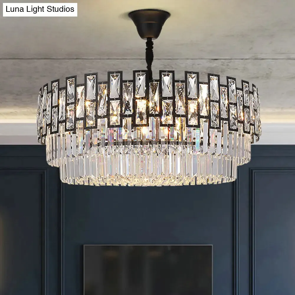 Black Round Crystal Chandelier Light for Living Room - Modern Ceiling Lighting Fixture