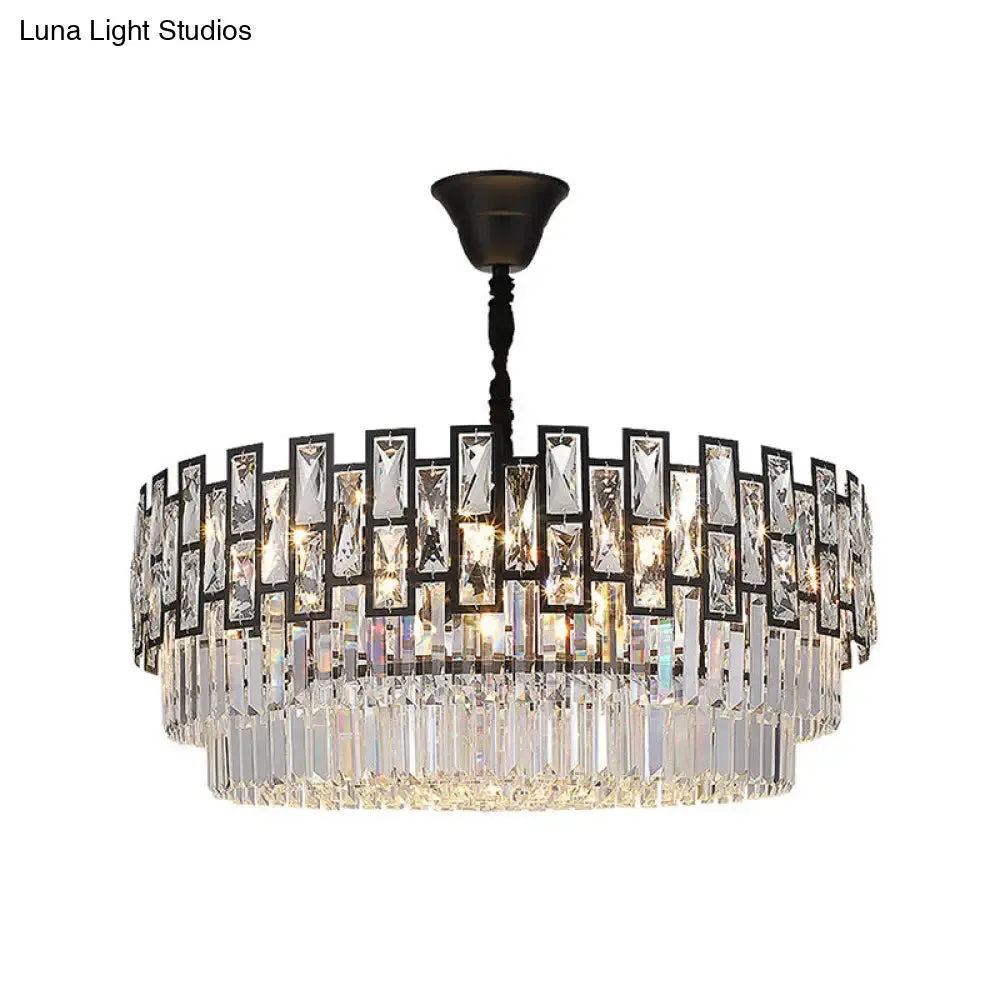 Black Round Crystal Chandelier Light for Living Room - Modern Ceiling Lighting Fixture