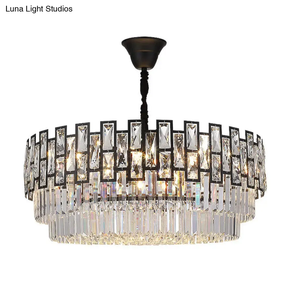 Black Round Crystal Chandelier Light for Living Room - Modern Ceiling Lighting Fixture