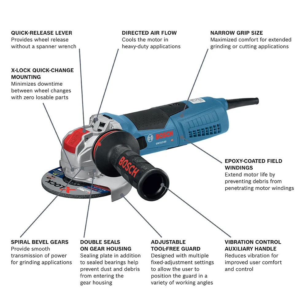 Bosch GWX13-50 5" 13A X-Lock Grinder