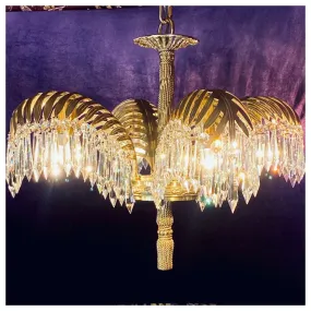 Brass and Crystal Palm Tree Chandelier (Medium) - SOLD