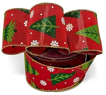 Bright Red Christmas Trees Ribbon - 2 1/2" x 10 Yards