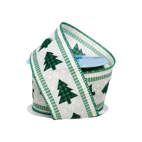 Buffalo Plaid Christmas Trees Ribbon - 2 1/2" x 10 Yards, Wired Edge