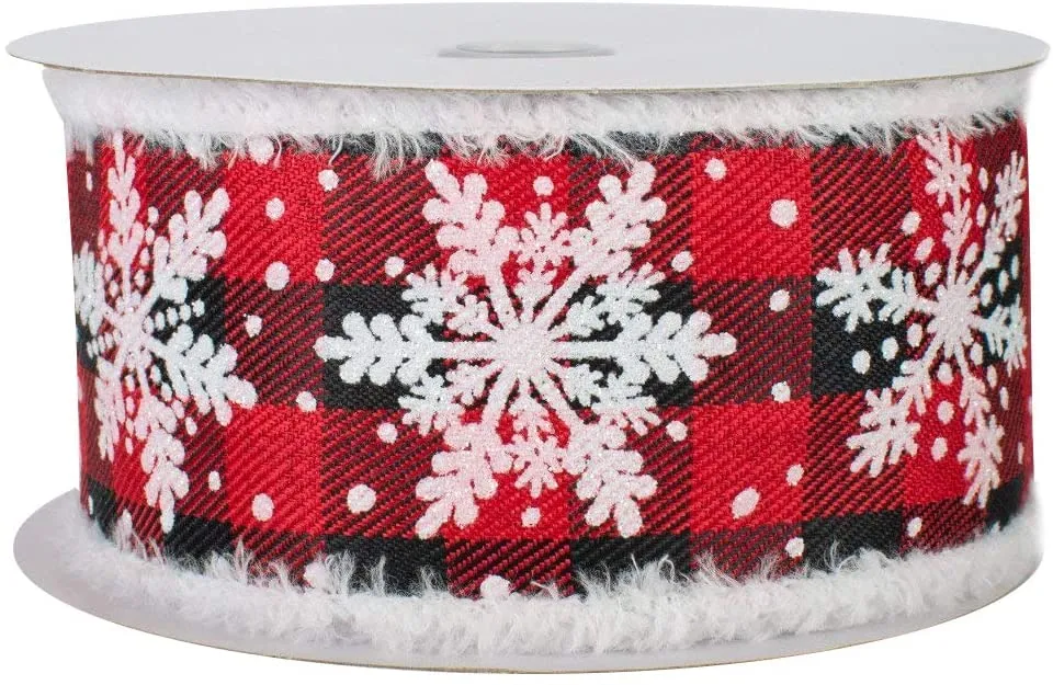 Buffalo Plaid Snowflake Wired Ribbon - 2 1/2" x 10 Yards