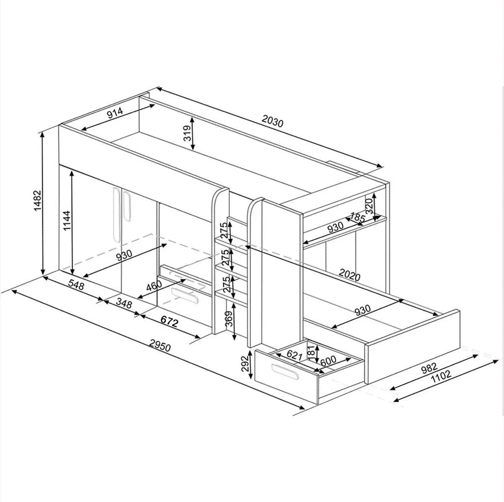 Bunk Bed with Wardrobe & Storage, Barca  Trasman