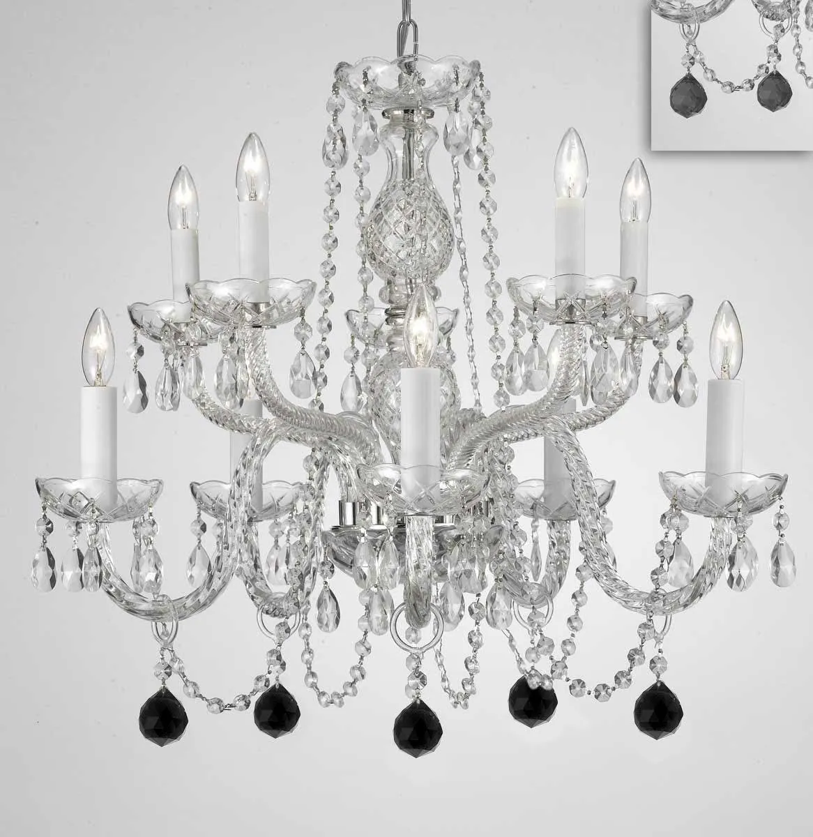 Chandelier Lighting Crystal Chandeliers H25" X W24" 10 Lights - Dressed w/ Jet Black Crystal Balls! Great for Dining Room, Foyer, Entry Way, Living Room, Bedroom, Kitchen! - G46-B95/CS/1122/5 5