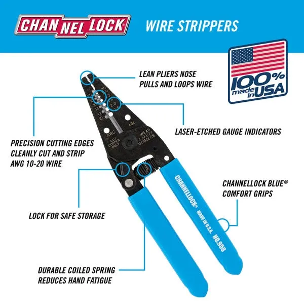 Channellock 958 6.25" Wire Stripper, 10-20 AWG Strip Cutter