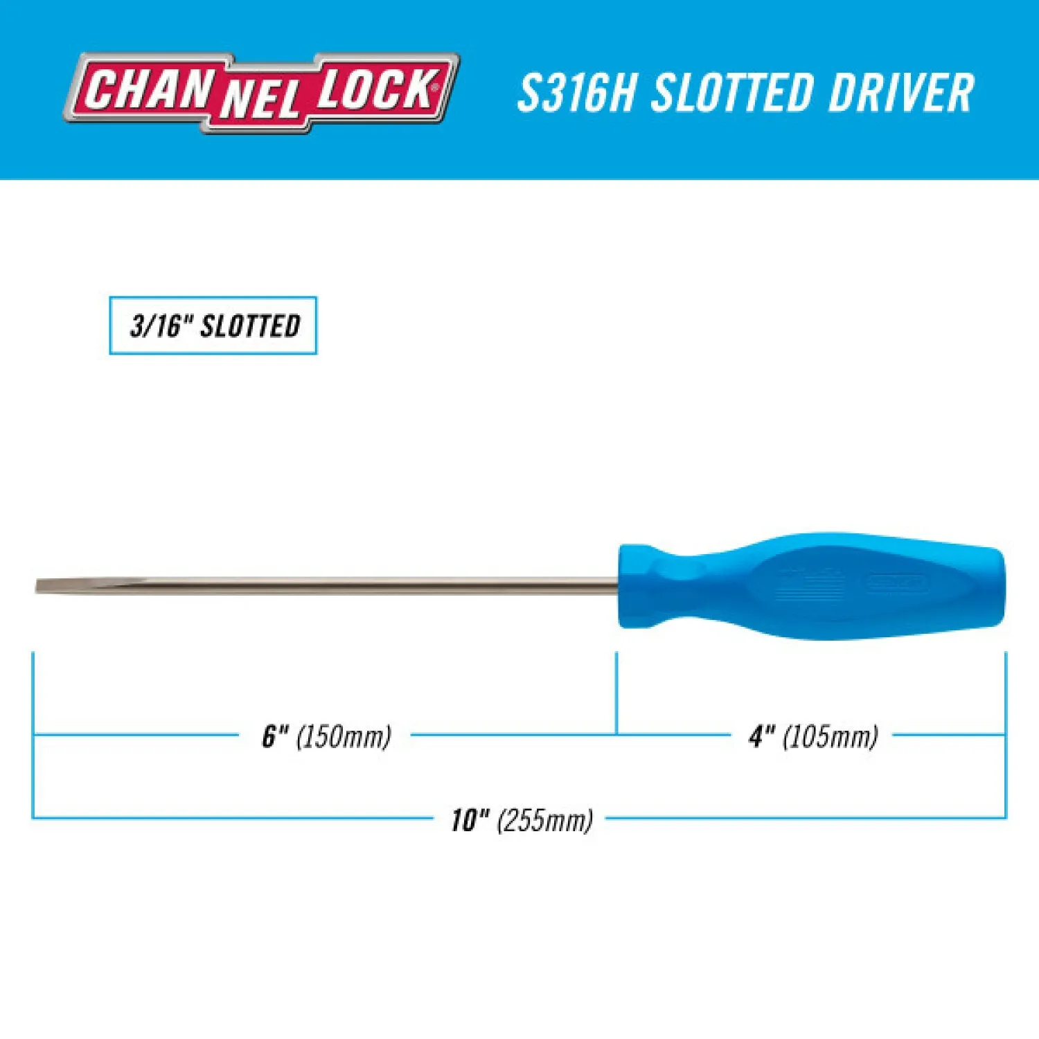 Channellock S316H Slotted 3/16 x 6-Inch Professional Screwdriver