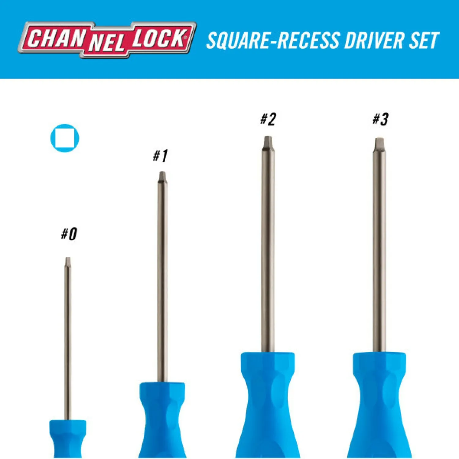 Channellock SQ-4H 4PC Square-Recess Screwdriver Set