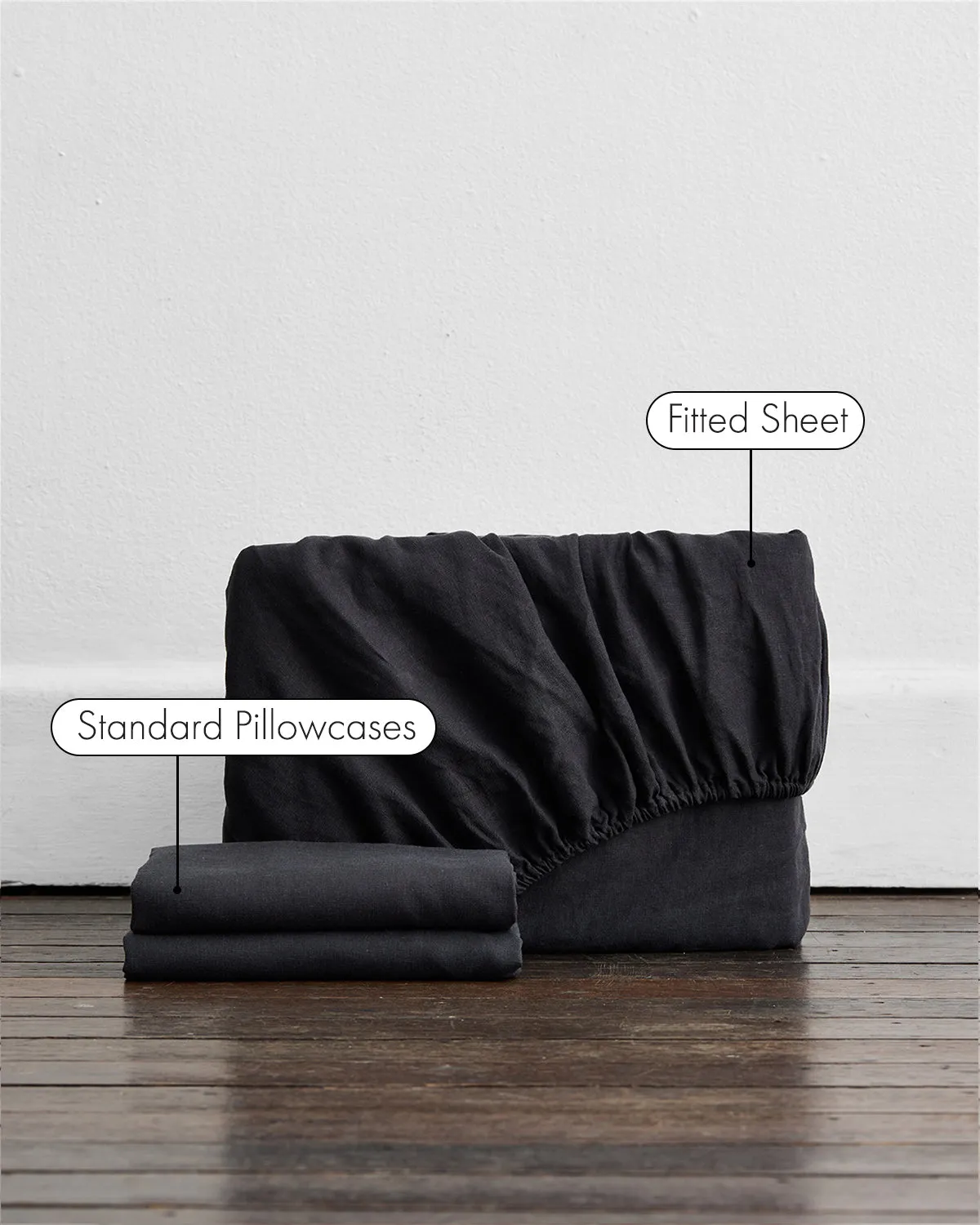 Charcoal 100% French Flax Linen Fitted Sheet Set