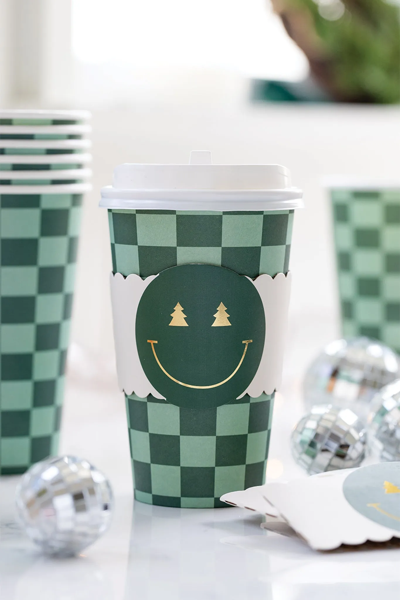 Checker Smiley Face To Go Cup