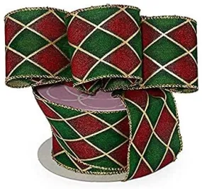 Christmas Harlequin Diamonds Wired Ribbon - 2 1/2" x 10 Yards