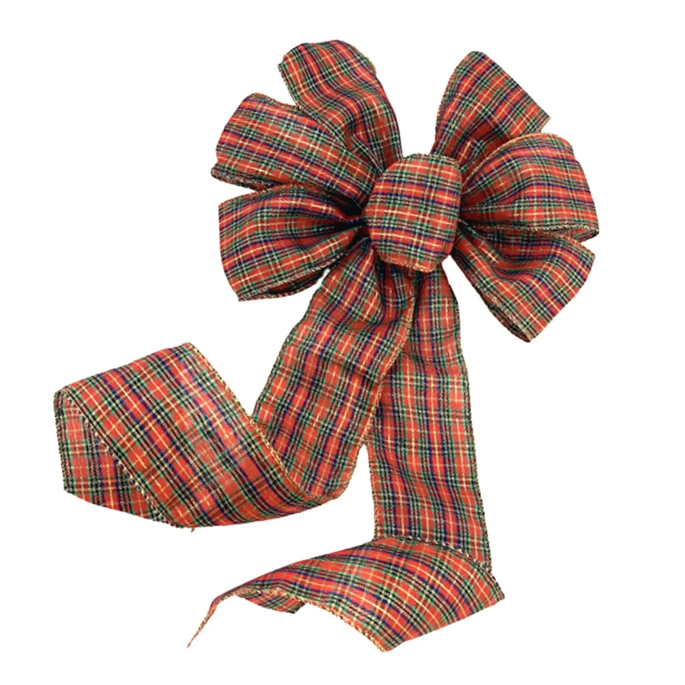 Christmas Tartan Ribbon Wreath Bow - 10" Wide, 18" Long