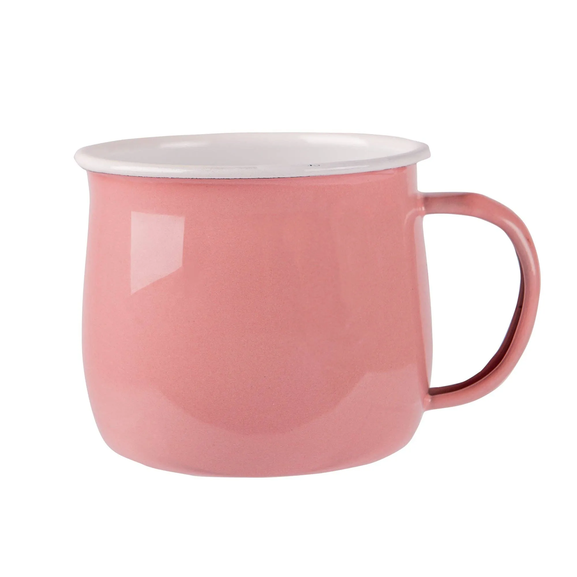 Coloured Enamel Belly Mug - Pink/White